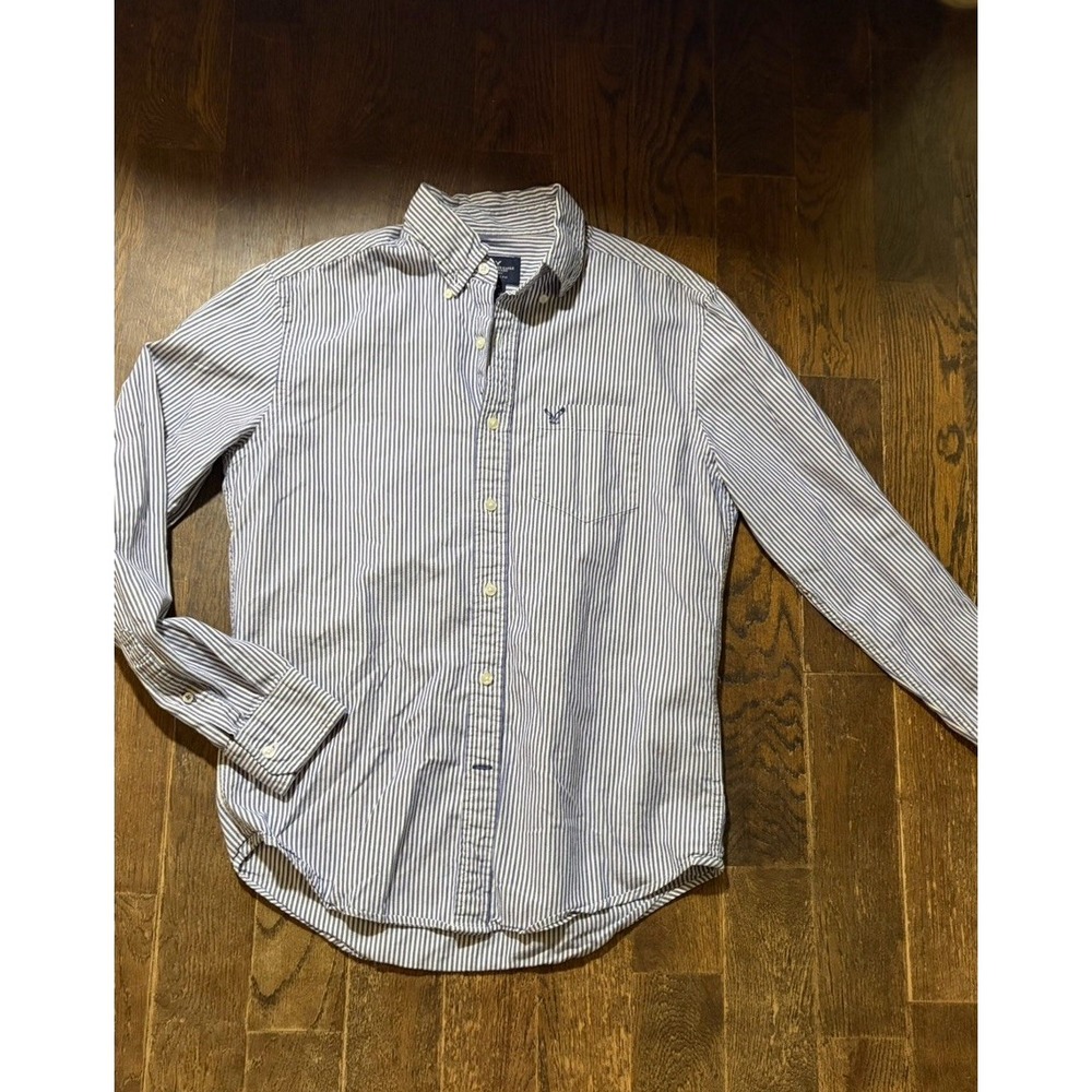 American Eagle Outfitters Men Size Small Blue Stripe Button Down Shirt Classic